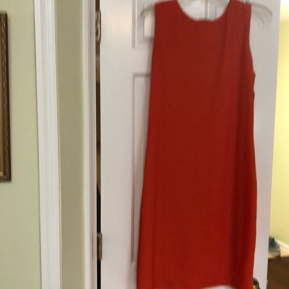 Orange sheath dress by Calvin Klein.